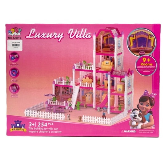 Luxury Villa Dream House Building Toy Set – 254 Pieces, 9+ Rooms, DIY Dollhouse with Furniture and Accessories for Kids Ages 3+