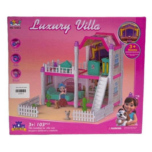 Luxury Villa Building Blocks Set for Kids – 103 Pieces DIY Dollhouse Playset with Miniature Furniture and Figures (Ages 3+)