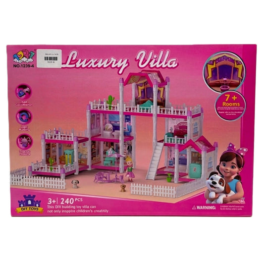 Luxury Villa DIY Modular Dollhouse Building Kit - 240 Pcs, 7+ Rooms, Includes Furniture & Figures