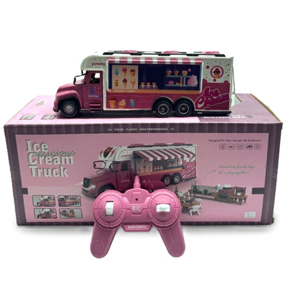 Remote Control Ice Cream Truck Toy - 2.4GHz RC Pink Food Truck with Lights, Sound & Miniature Furniture Play Set