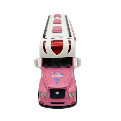 Remote Control Ice Cream Truck Toy - 2.4GHz RC Pink Food Truck with Lights, Sound & Miniature Furniture Play Set