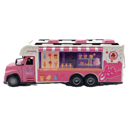 Remote Control Ice Cream Truck Toy - 2.4GHz RC Pink Food Truck with Lights, Sound & Miniature Furniture Play Set