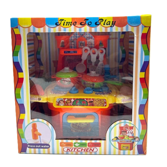 Interactive "Time To Play" Kitchen Playset for Kids – Mini Chef Cooking Toy with Real Water Pump Feature, Pot, Pan, and Utensils – Fun Educational Role Play Toy for Toddlers