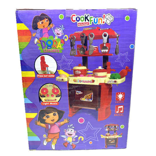 Dora the Explorer "Cook Fun" Kids Kitchen Playset – Interactive Toy Kitchen with Running Water, Lights, Music, and Accessories