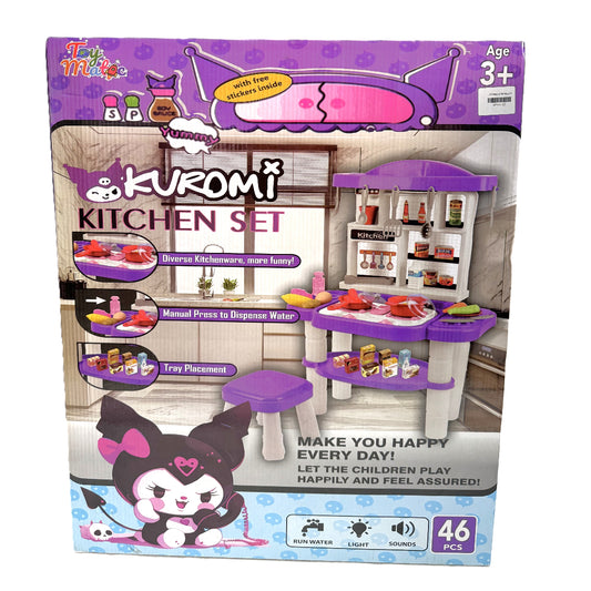 Kuromi Theme Kids Kitchen Playset – 46 Pcs Toy Kitchen with Running Water, Lights & Sound