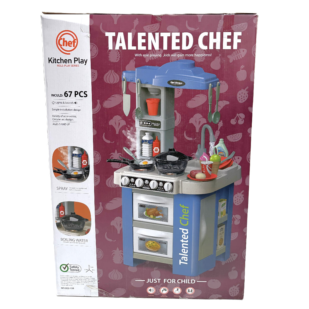 Talented Chef Kids’ Kitchen Playset - 67-Piece Interactive Role-Play Toy with Lights, Sounds, & Real Steam Effect