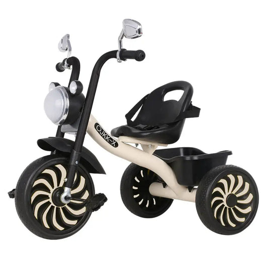 Kids' Moto-Style Tricycle with Headlight and Rear Storage Basket