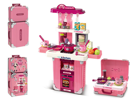 Portable Kids Kitchen Playset – Pink Travel Cooking Set for Toddlers & Kids | Pretend Play Chef Toy