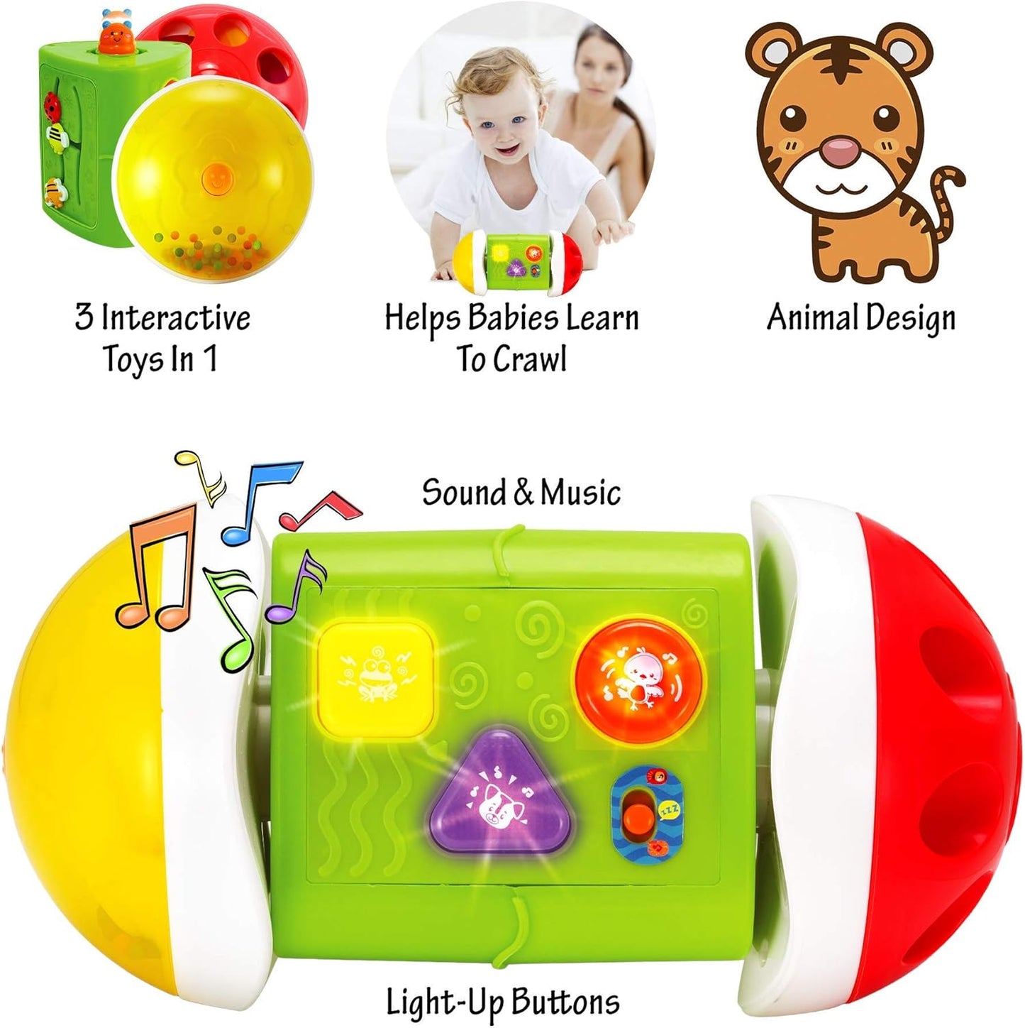 WinFun 3 in 1 Activity Roller | Rattle Ball, Flashing & Crawl Toy | 6M+