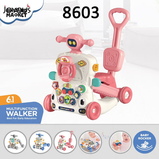 6-in-1 Multifunction Baby Walker & Rocker with Activity Center - Musical Sit-to-Stand Toy for 12M+