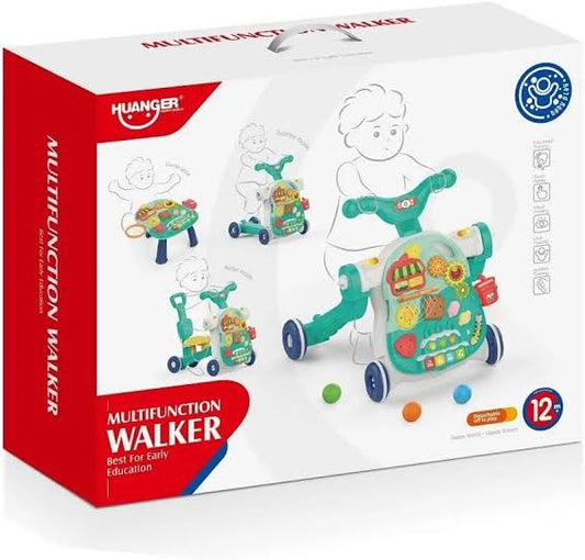 Huanger 4-in-1 Multifunctional Baby Walker & Activity Center – Sit-to-Stand Learning Walker, Ride-On, Scooter & Musical Game Table – Early Education Toy for Toddlers (Mint Green)