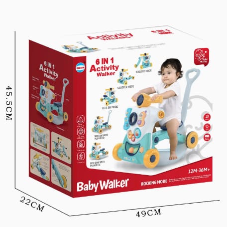 6-in-1 Baby Activity Walker & Ride-On Toy – Sit-to-Stand Push Walker, Scooter, Rocking Horse, & Activity Panel – Educational Toy for Toddlers (12-36M+)