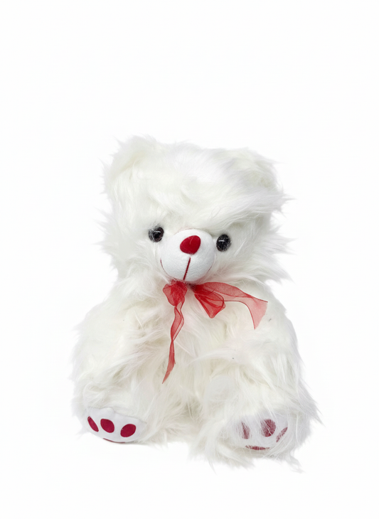 Premium White Plush Teddy Bear with Red Ribbon – Soft Cuddle Toy (13", 18", 21" Sizes)