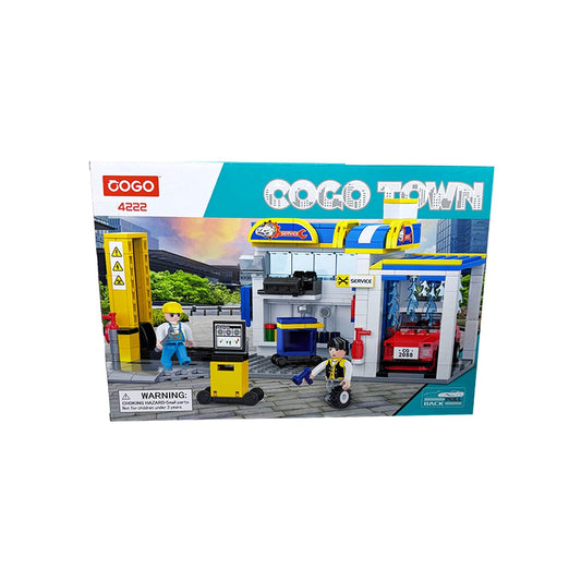 COGO Town Car Service Center Building Blocks Set 4222 – Interactive Auto Repair Shop & Car Wash Play Set