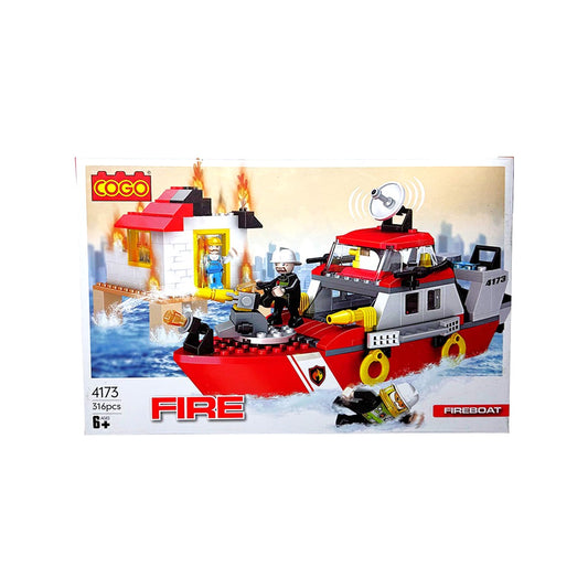 COGO Fire Series: Fireboat Building Blocks Set 4173 – 316-Piece Floating Rescue Mission Toy with 3 Minifigures