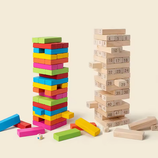 Jenga 54 Pcs Stacking Blocks Game | Wooden Tower Game with Numbers & Colors