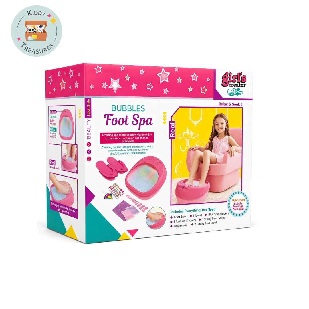 Kids' DIY Pedicure Salon Kit with Lights & Bubbles – Girls Spa Set Ages 5+ - Kiddy Treasures