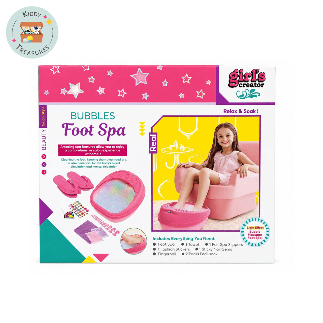 Kids' DIY Pedicure Salon Kit with Lights & Bubbles – Girls Spa Set Ages 5+ - Kiddy Treasures
