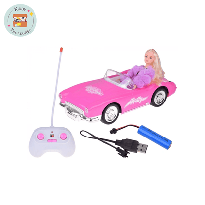 Pink Retro RC Convertible Toy Car for Dolls – Deluxe Remote Control Classic Roadster with Opening Trunk & Realistic Lights – 1:12 Scale Fashion Doll Vehicle - Kiddy Treasures