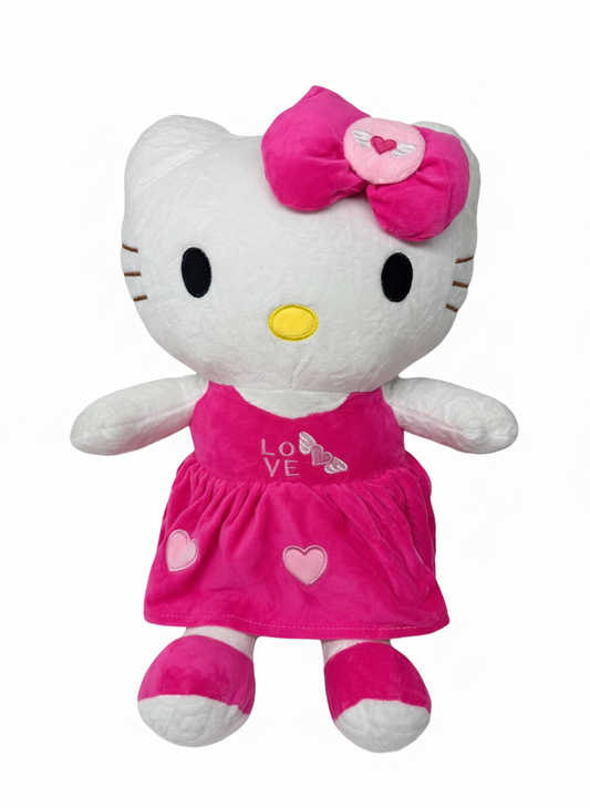 Pink Heart Hello Kitty Plush Toy – Soft Kawaii Kitty in Love Dress – 14-inch & 19-inch Sizes