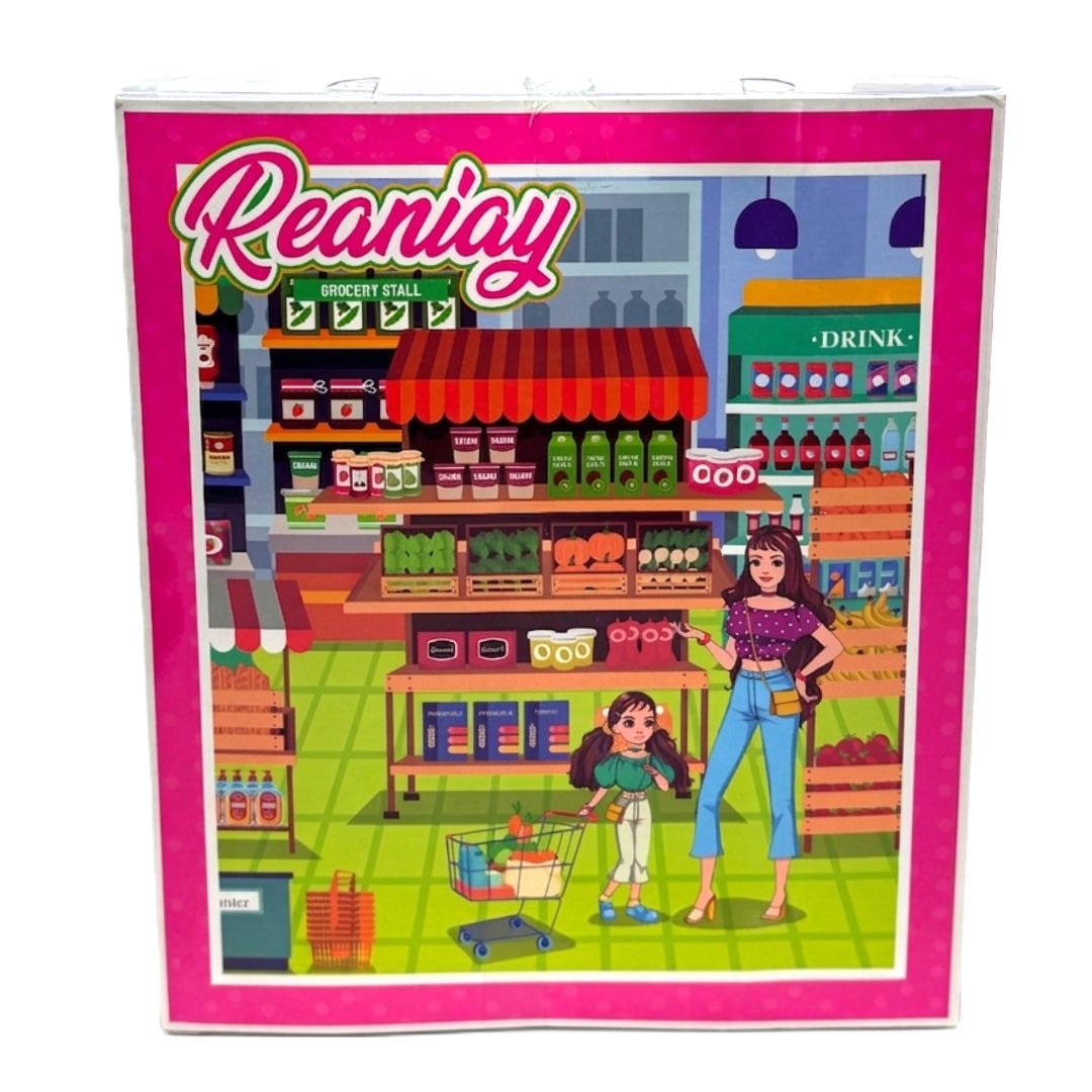 Reaniay Grocery Stall Market Playset with Fashion Doll & Mini Doll - Kids’ Supermarket Shopping Toy - Kiddy Treasures