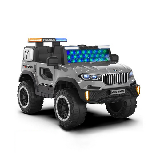 Sleek Grey 4x4 Electric Police Car (BMW Style) - Dual Battery & Swing Feature