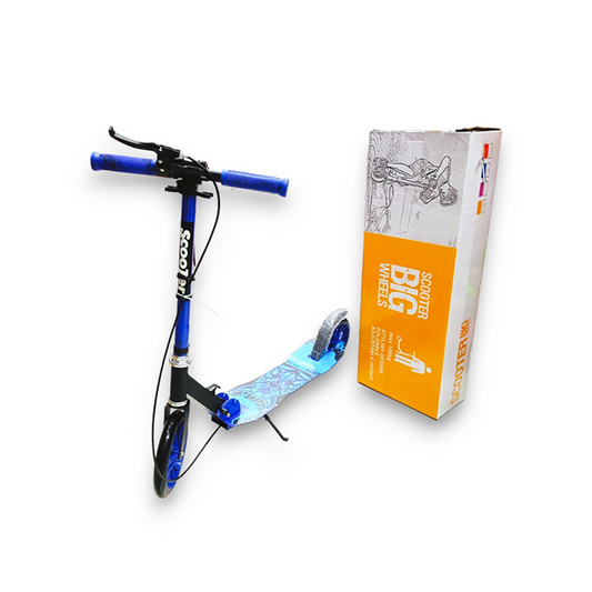 Big Wheel Adult & Teen Kick Scooter – Foldable High-Speed Commuter Scooter with Dual Suspension, Adjustable Height Handlebars, and Handbrake – Supports up to 220lbs/100kg (Electric Blue/Black)