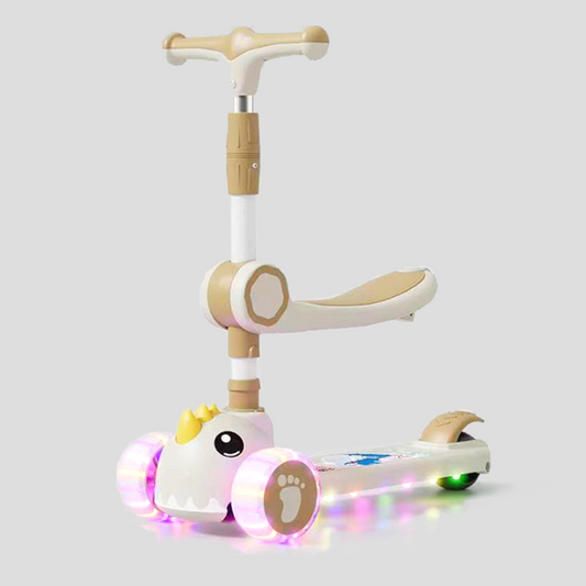 Multi-Function Kids Scooter | One-Click Folding, Light-Up Wheels & Music | Adjustable Seat
