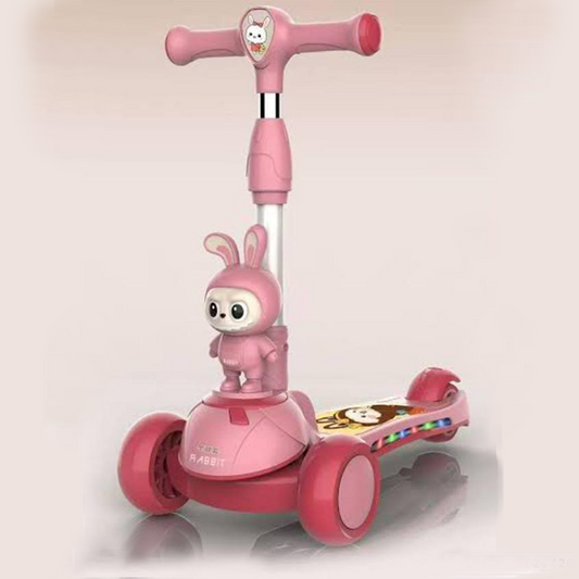 3-Wheel Rabbit Mascot Kick Scooter with LED Lights & Music – Pink
