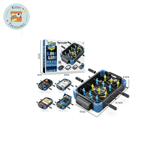 SportsGP 5-in-1 Tabletop Sports Game Arcade – Portable Mini Family Board Game Set with Foosball Soccer, Table Tennis, Ice Hockey, Bowling, and Basketball for Kids and Adults (Ages 5+) - Kiddy Treasures