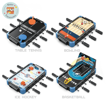 SportsGP 5-in-1 Tabletop Sports Game Arcade – Portable Mini Family Board Game Set with Foosball Soccer, Table Tennis, Ice Hockey, Bowling, and Basketball for Kids and Adults (Ages 5+) - Kiddy Treasures