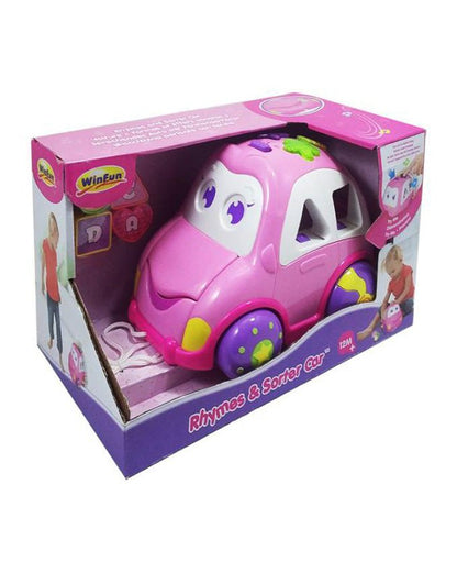 WinFun Rhymes & Sorter Car | Pink Pull-Along Toy | Shapes & Music | 12M+ - Kiddy Treasures